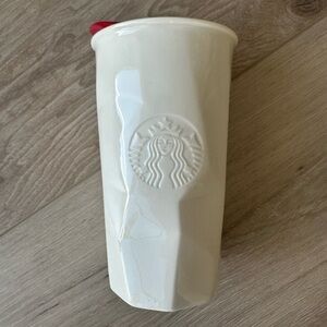 Starbucks Cream Tumbler with Red Lid